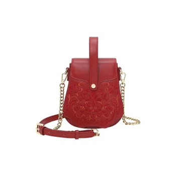 Ancient Yi Xi Cow Leather Cheongsam Crossbody Bag Shoulder Bag Women's Red Peony