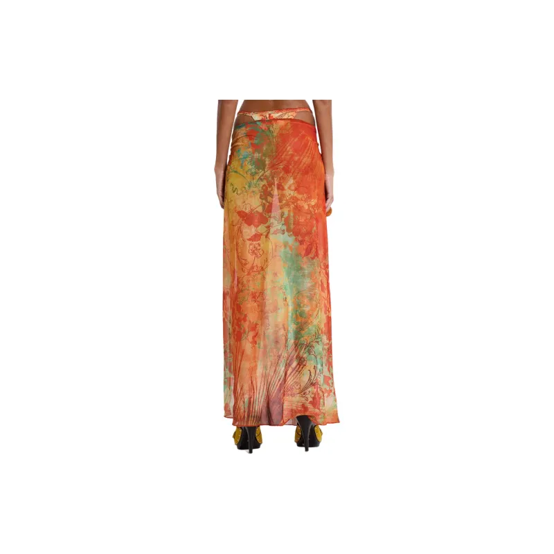 Jaded London Mari Asymmetric Maxi Skirt With Rattan Trim Shawl Women's Multi/Multicolor-1