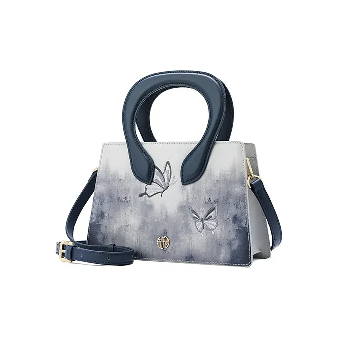 Ancient Yi Xi Cow Leather Advanced Sensing Shoulder Mom Handbag Women's Distant Mountain Blue-1