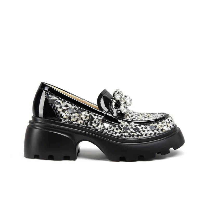 Lily Wei Loafers Women's Black And White Weaving-1