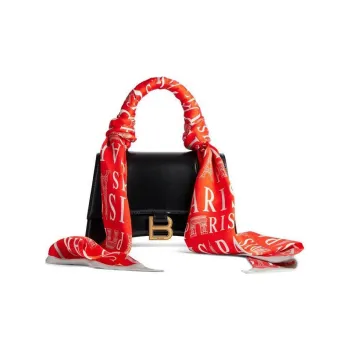 Balenciaga Hourglass Calfskin With Silk Shoulder Bag Crossbody Bag Handbag Small Size Women's Red & Black