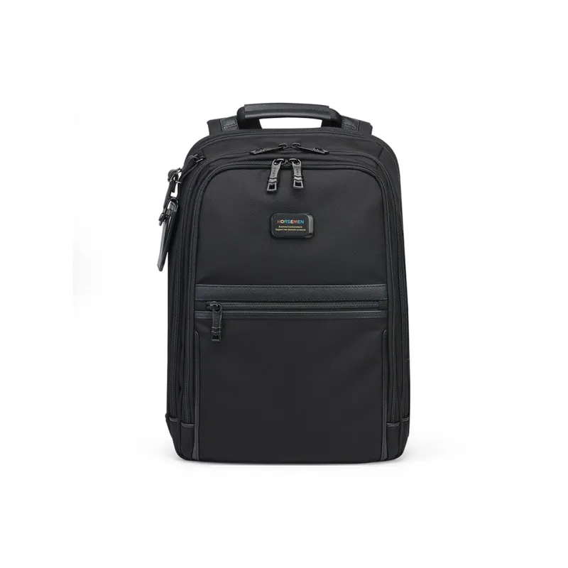 HORSEMEN Elastic Nylon Fabric Backpack Laptop Bag Large Size Men's Black-2