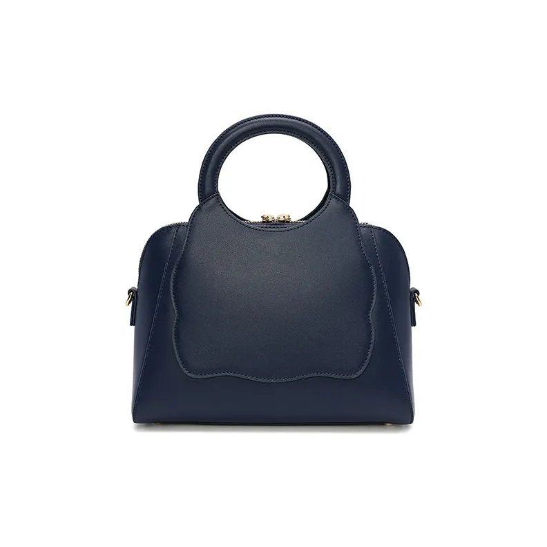 Ancient Yi Xi Cow Leather Dome Bag, One Shoulder Handbag Women's Indigo-2