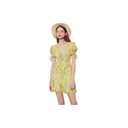 DPLAY Short-Sleeved Dresses Women's Yellow Undertone Iris Fade