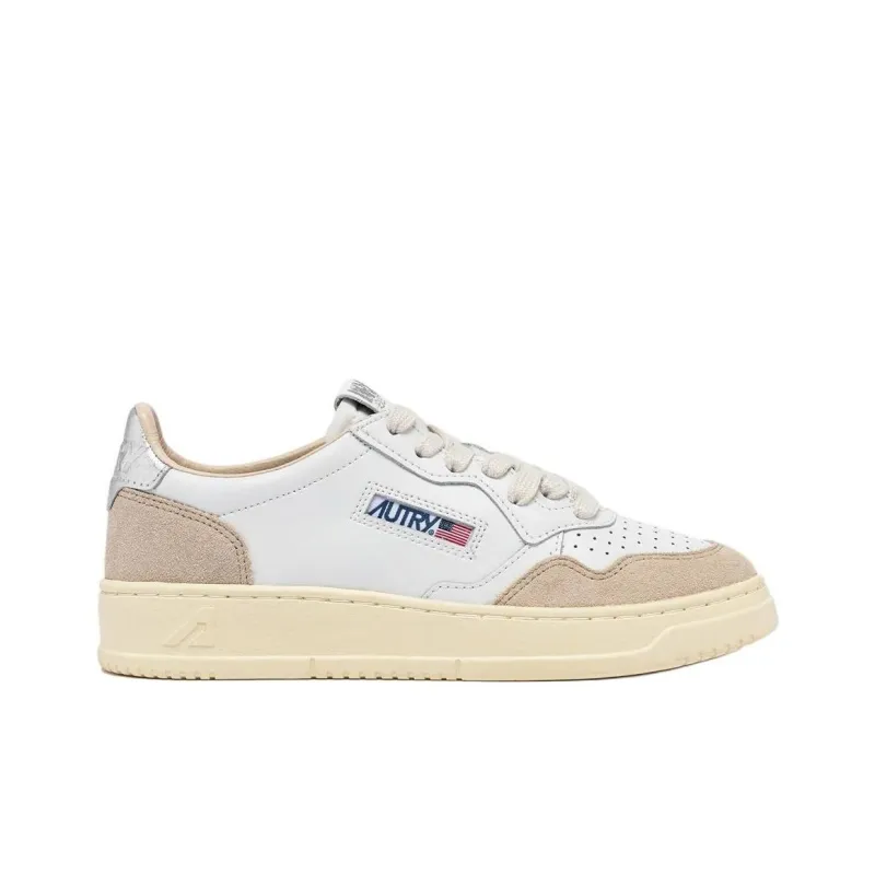 AUTRY Medalist Leather Low White Silver Beige Women's-1
