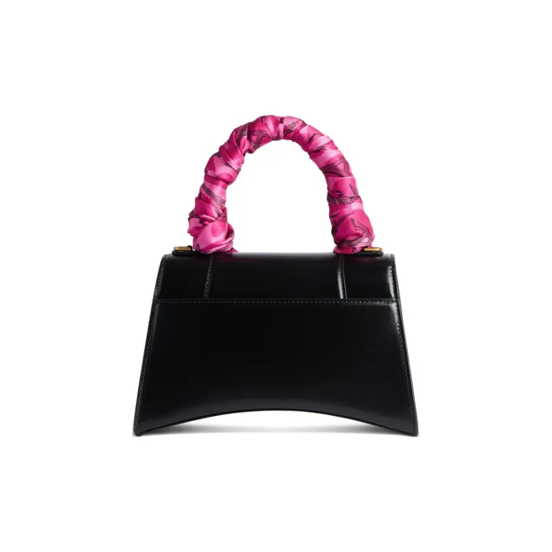 Balenciaga Hourglass Calfskin With Silk Shoulder Bag Crossbody Bag Handbag Small Size Women's Pink & Black-3