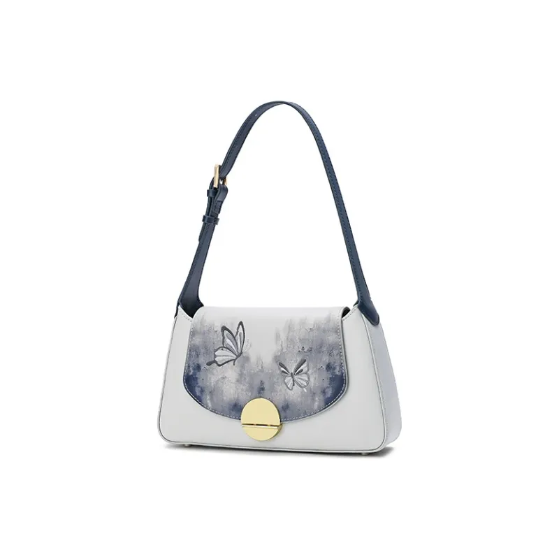 Ancient Yi Xi Cow Leather Niche Cheongsam Handbag Shoulder Bag Women's Distant Mountain Blue-1