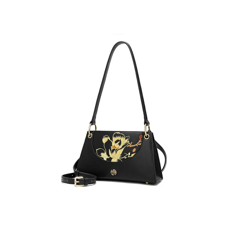 Ancient Yi Xi Cow Leather Cheongsam Shoulder Bag Women's Black-1