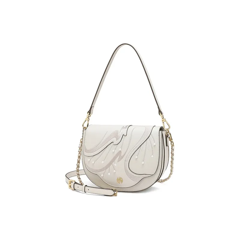 Ancient Yi Xi Cow Leather Niche Design Premium Cheongsam Crossbody Bag, Shoulder Bag Small Size Women's Elegant White-1