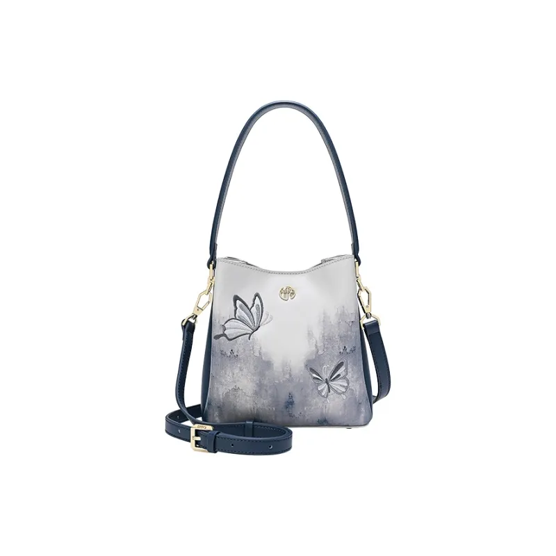 Ancient Yi Xi Cow Leather Niche Design Cheongsam Shoulder Bag Women's Distant Mountain Blue-0