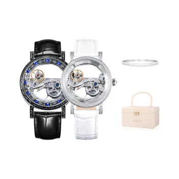 VRQ Faith Series Automatic Mechanical Movement Genuine Leather Strap Watch Unisex Cut-Out Dial