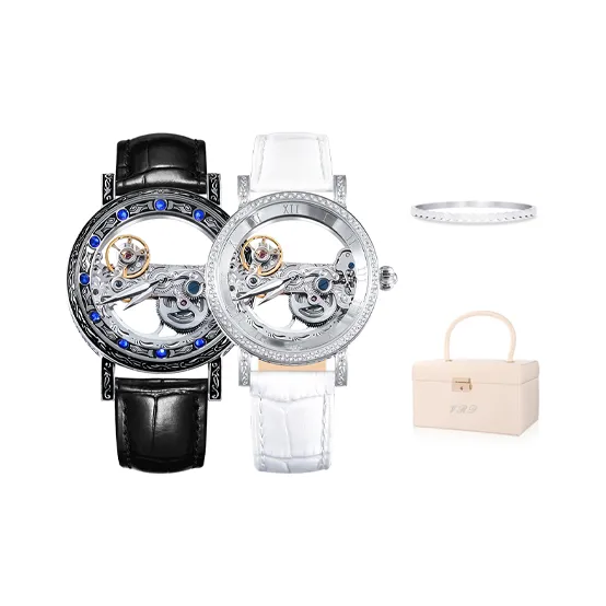 VRQ Faith Series Automatic Mechanical Movement Genuine Leather Strap Watch Unisex Cut-Out Dial-0
