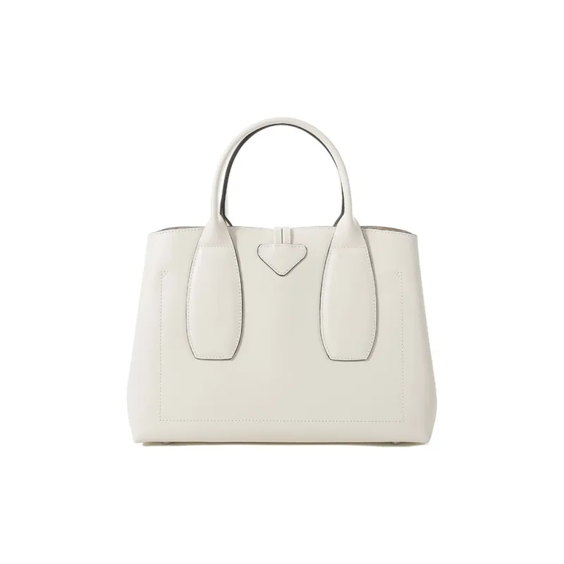 LONGCHAMP Cow Leather Handbag Shoulder Bag Big Bag Women's Ivory White-3