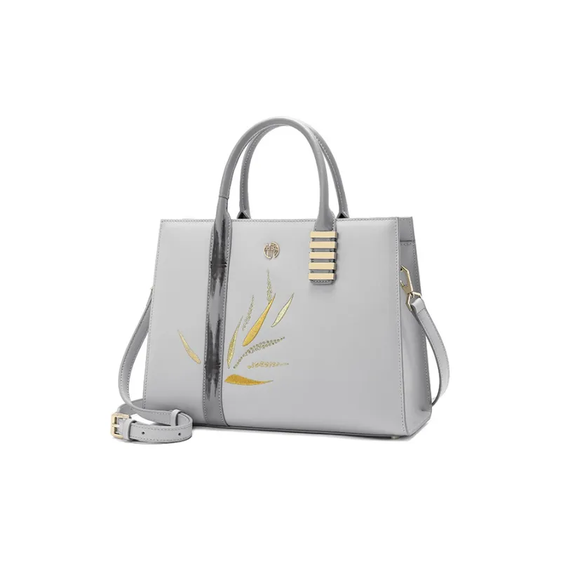 Ancient Yi Xi Cow Leather Premium Commuter Crossbody Bag, One Shoulder Handbag Women's Frost Snow Gray-1