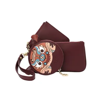Ancient Yi Xi Cow Leather Clutch Coin Purse Women's Wine Estate Red