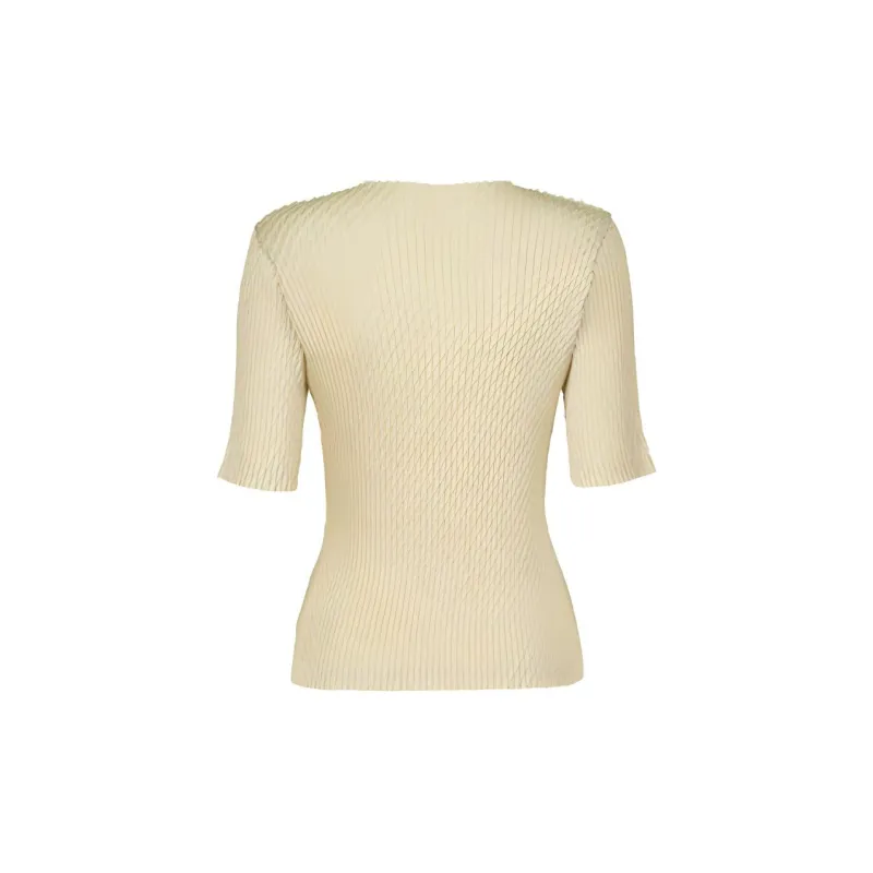 ISSEY MIYAKE Solid Color Crew Neck Slim Fit Pullover Short Sleeved T Shirt Women's Yellow-1