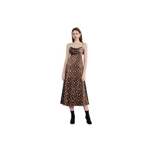 DPLAY Slip Dresses Women's Coffee Brown Plaid