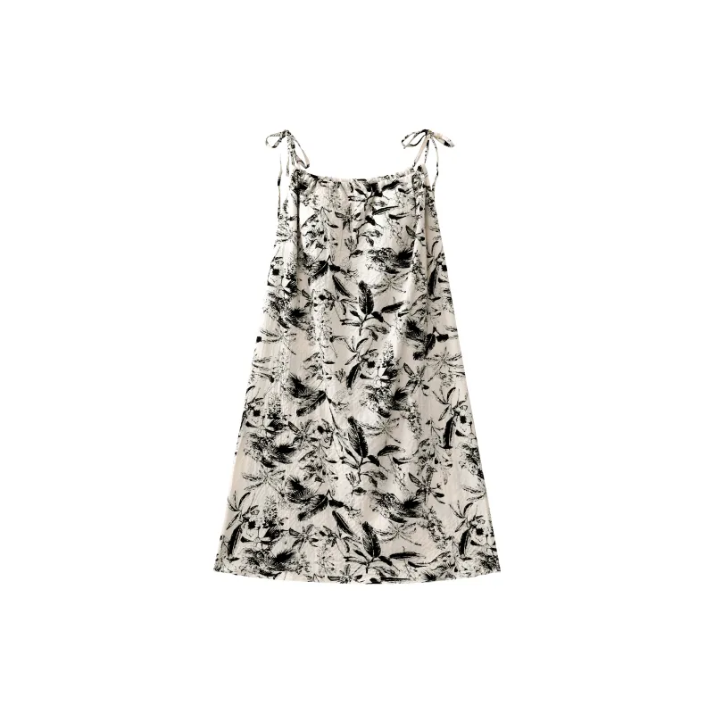 CAIHENGTONG Nightgown Women's Ink Wash Flowers-0