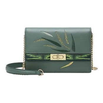 Ancient Yi Xi Cow Leather Vintage Cheongsam Hanfu Shoulder Bag, Crossbody Bag Women's Spruce Green