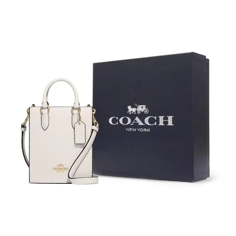 COACH N/S Pebbled Leather Tote Bag Shopping Bag Shoulder Bag Crossbody Bag Handbag Mini Women's White-8