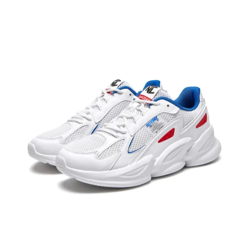 QIAODAN Anti Slip Wear Resistant Low Top Running Shoes Men's White Blue Red-1