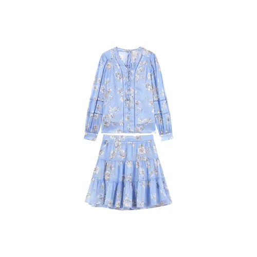 Qiushui Yiren Two Piece Skirt Sets Women's Blue