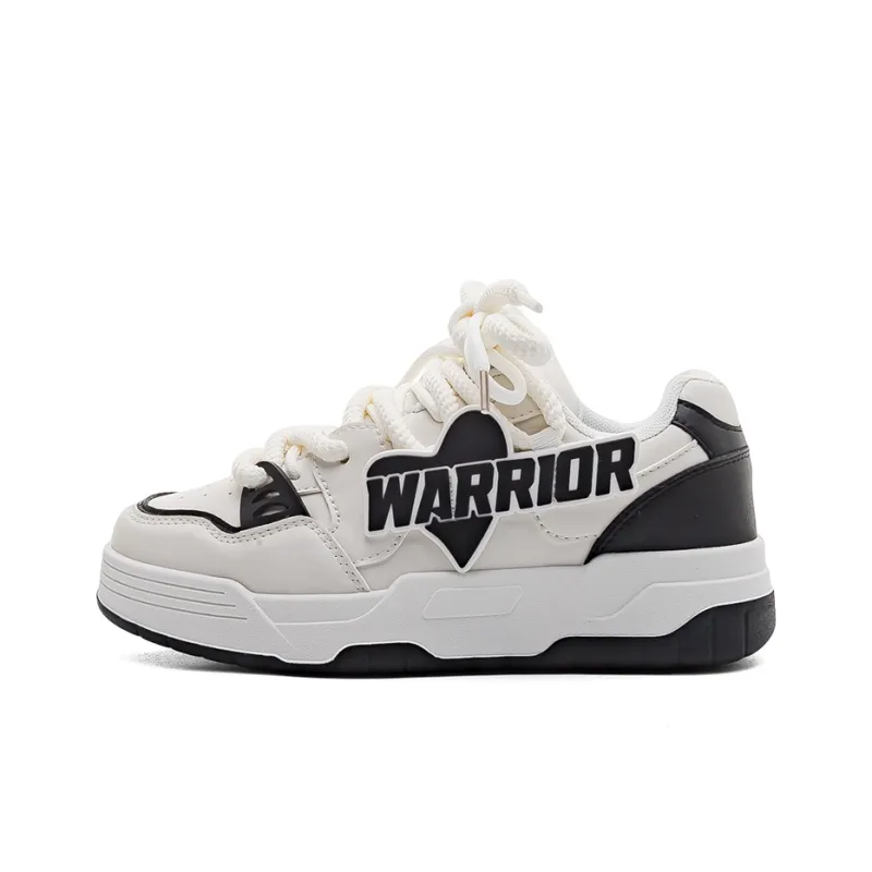 Warrior Warrior Height Increasing Wear Resistant Low Top Skateboard Shoes Women's White Black-0