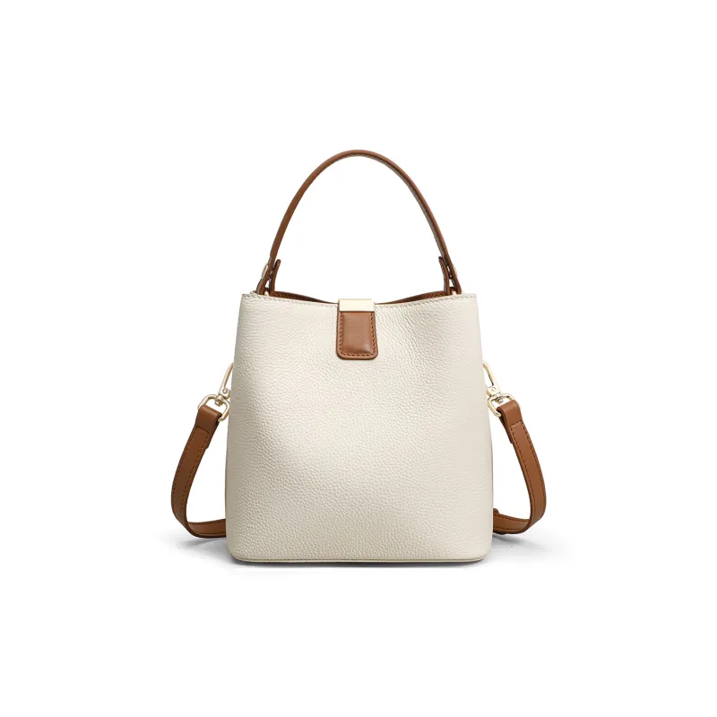 PT'SON Cow Leather Patchwork Synthetic Leather Shoulder Bag Crossbody Bag Handbags Regular Women's Ecru-3