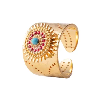 SATELLITE Turquoise Crystal Inlay Rings Women's Gold