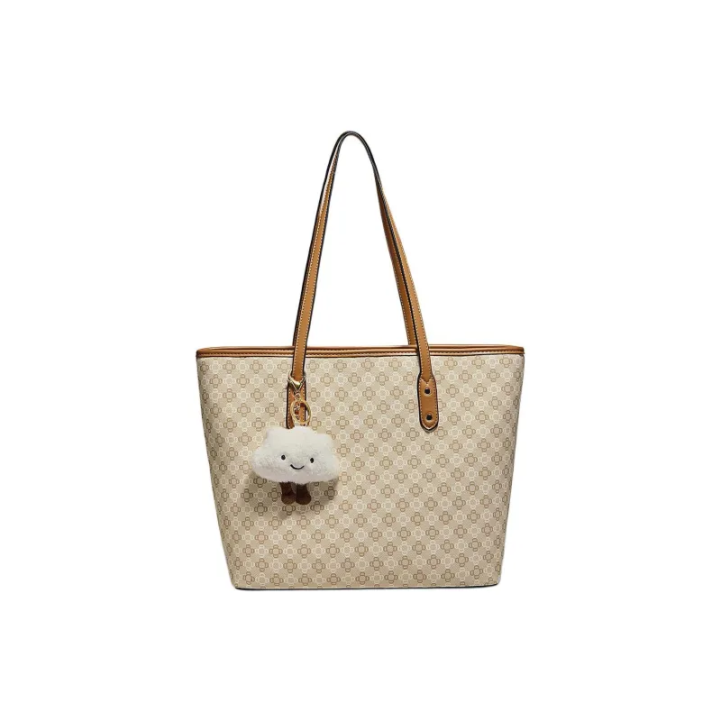 Marino Orlandi Synthetic Leather Handbag, Shoulder Bag Commute Students Cute Pendant Tote Large Size Women's Khaki-1