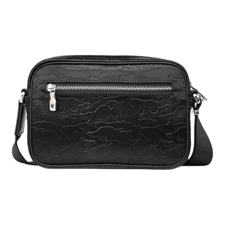 GOLDLION Fabric Cow Leather Patchwork Crossbody Bag Shoulder Bag Medium Size Men's Black/Gray-2