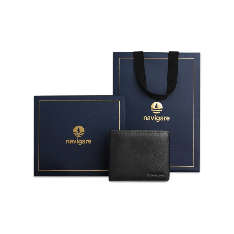 NAVIGARE Top Grain Cow Leather Wallet Money Clip Card Holder Unisex Black-7