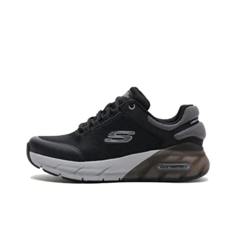 Skechers Cushioning Wear-Resistant Rebound Low-Top Casual Running Shoes Men's Black Gray Color-0
