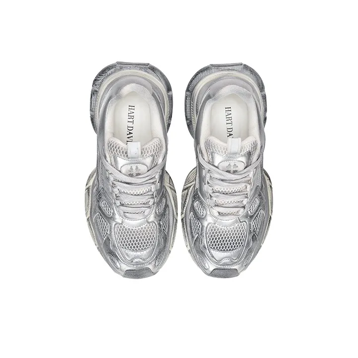 HART DAVIS X103 Series Chunky Sneakers Unisex Low Top Silver-4
