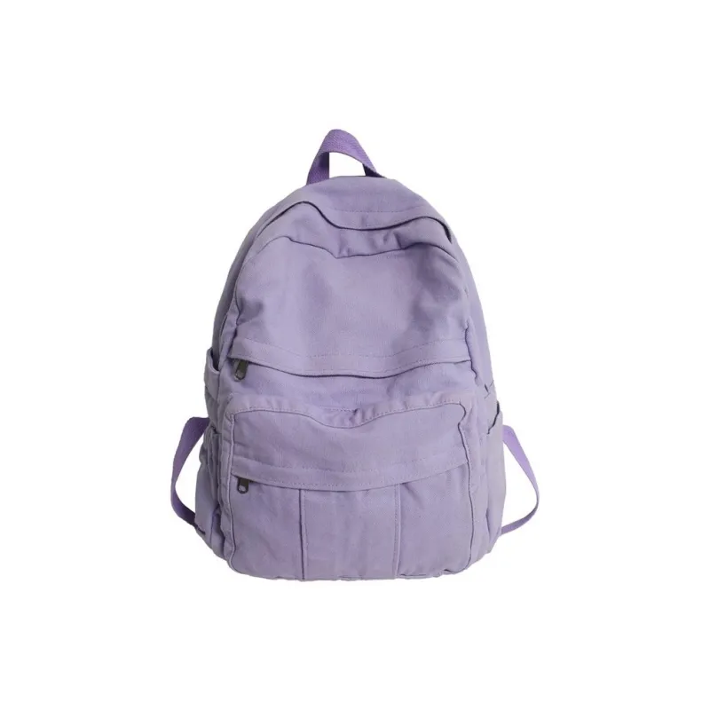 Huangmu Canvas Student Backpack Regular Unisex Purple/Green/Black/Khaki-0