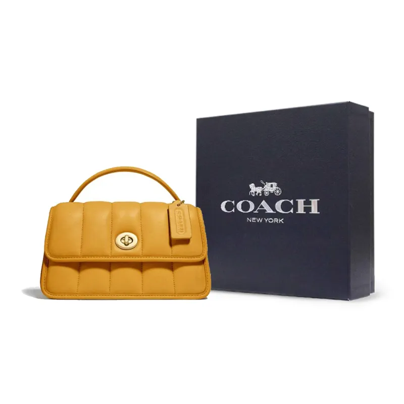 COACH Turnlock Sheepskin Leather Portable Crossbody Bag, Shoulder Bag Medium Size Women's Buttercup Yellow-4
