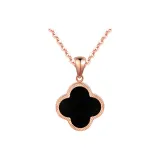 18K Gold Four-Leaf Clover Pendant-Black & Silver Chain