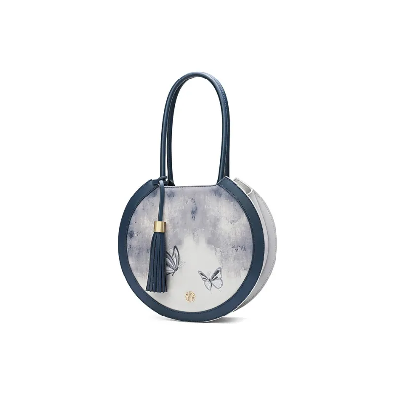 Ancient Yi Xi Cow Leather Niche Premium Handbag, Shoulder Bag Women's Distant Mountain Blue-1