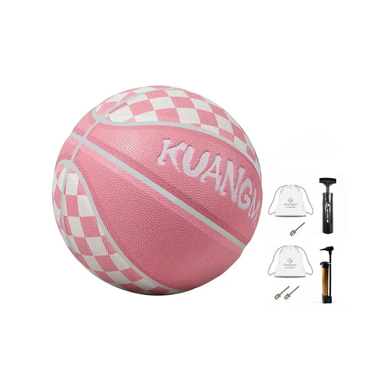 Kuangmi Checkerboard Collection PU Basketball Pink White Size 7 Training Unisex-3