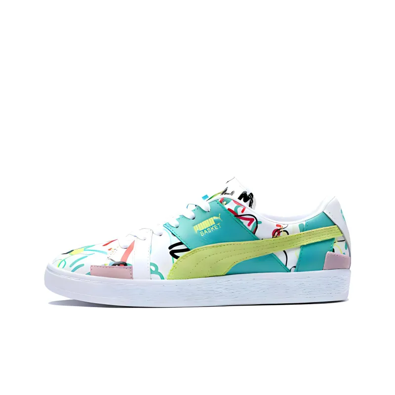 PUMA Basket Skateboard Shoes Women's Low-Top White/Green/Yellow-0