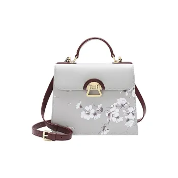 Ancient Yi Xi Cow Leather Niche Premium Cheongsam Commute Shoulder Bag, Crossbody Bag, Handbag Women's Light Gray