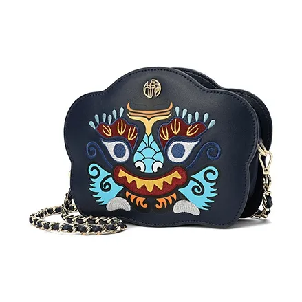 Ancient Yi Xi Cow Leather Ethnic Style Cheongsam Shoulder Bag Crossbody Bag Small Size Women's Indigo-1