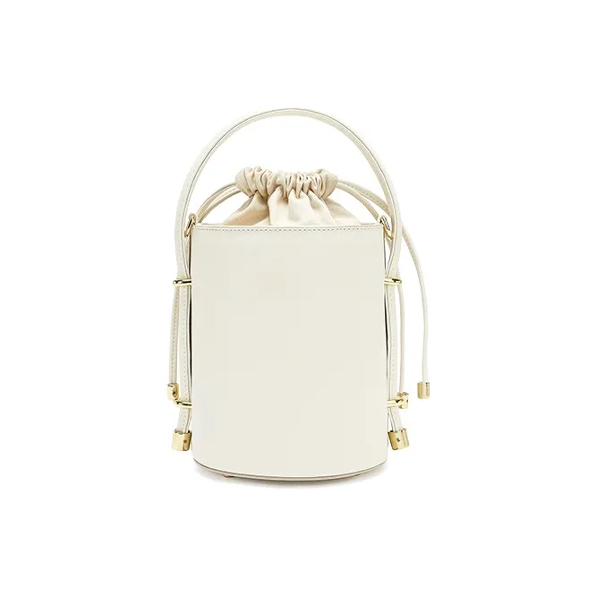 Ancient Yi Xi Cow Leather Drawstring Design Closure, Handbag, Crossbody Bag, Shoulder Bag Women's Tea Moon White-2