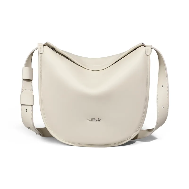 MILLIE'S Synthetic Leather Underarm Tote Saddle Bag Shoulder Bag Women's White/Khaki-3