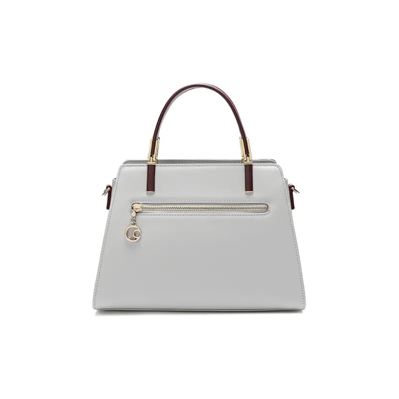 Ancient Yi Xi Cow Leather Elegant Mom Bag, Crossbody, One Shoulder Handbag Medium Size Women's Light Gray-2
