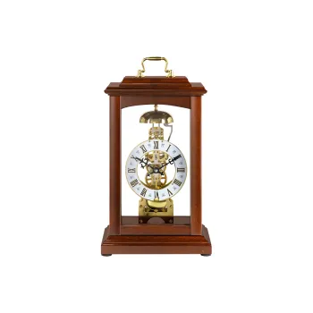 HENSE Mechanical Movement Wooden Desk Clock Unisex Silver Dial HD03