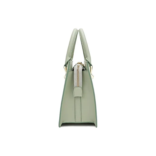Ancient Yi Xi Cow Leather Middle Aged Mom Bag, Cheongsam Shoulder Bag Medium Size Women's Willow Sprout Green-3
