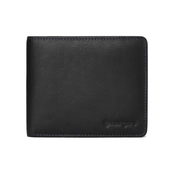 NAVIGARE Top Grain Cow Leather Wallet Money Clip Card Holder Unisex Black