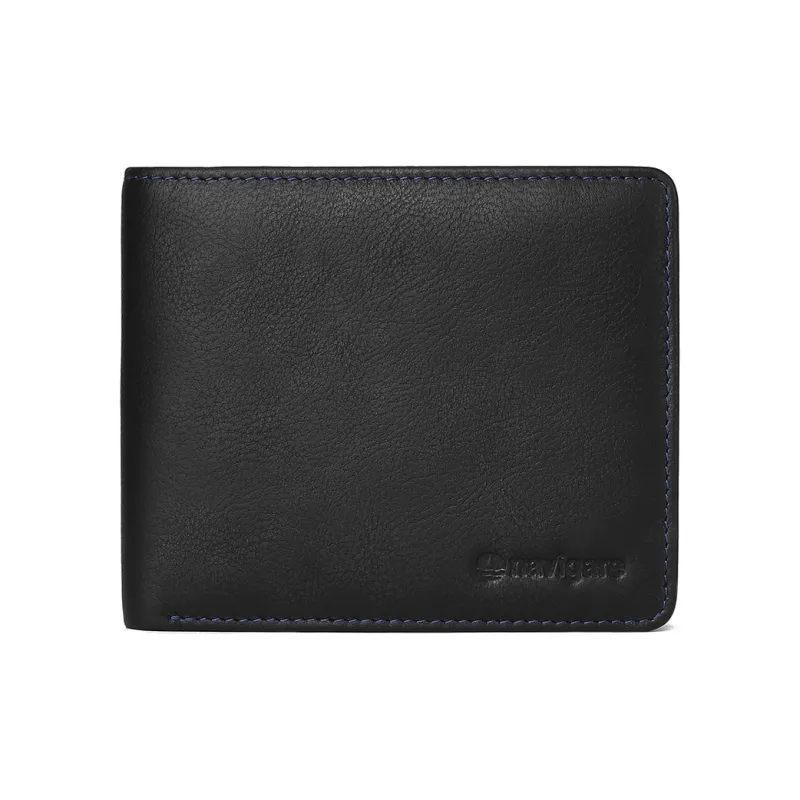 NAVIGARE Top Grain Cow Leather Wallet Money Clip Card Holder Unisex Black-0