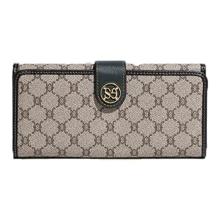 DOSRFINI PVC Multiple Card Slots Long Clutch Wallet Women's Apricot/Black Green/Brown-6